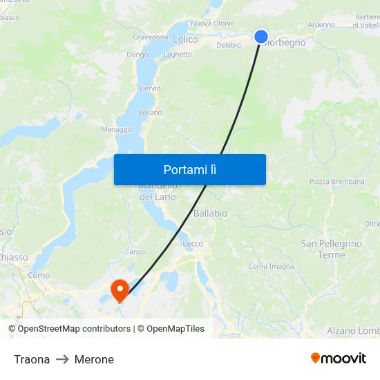 Traona to Merone map