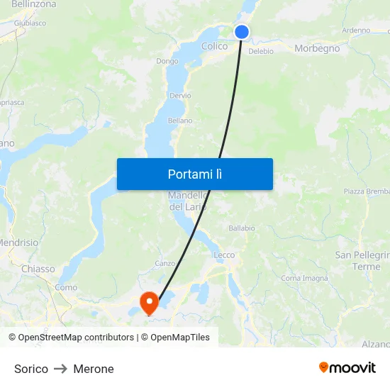 Sorico to Merone map