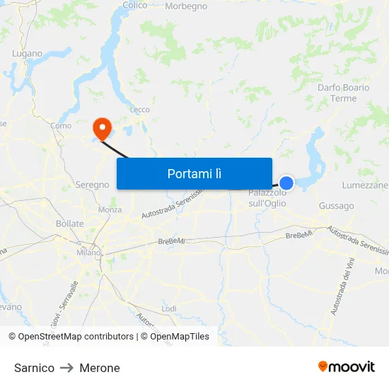 Sarnico to Merone map