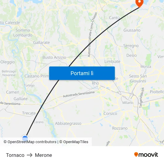 Tornaco to Merone map