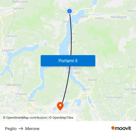 Peglio to Merone map