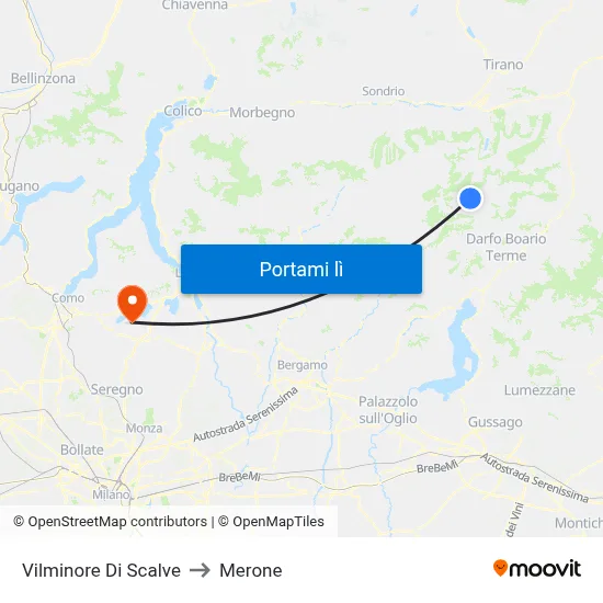 Vilminore Di Scalve to Merone map