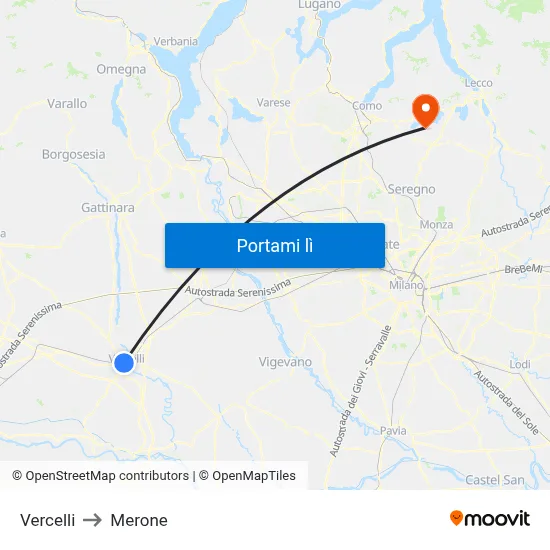 Vercelli to Merone map