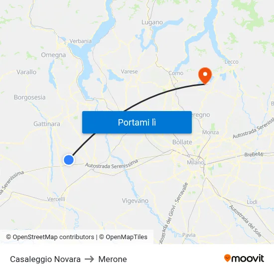 Casaleggio Novara to Merone map