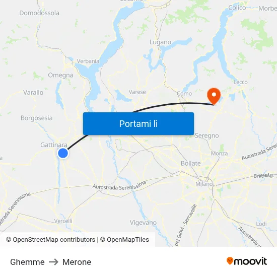 Ghemme to Merone map