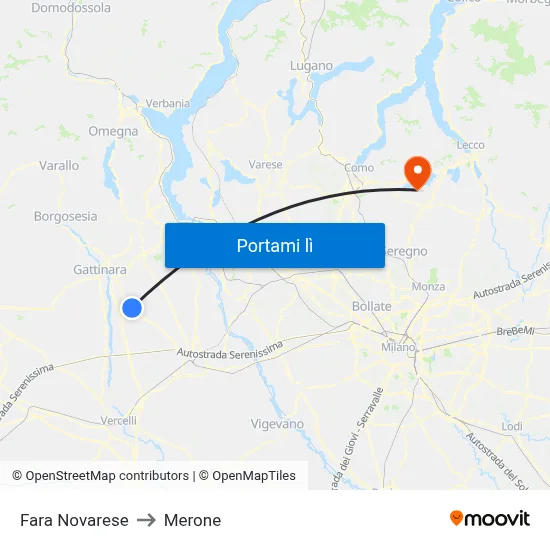 Fara Novarese to Merone map