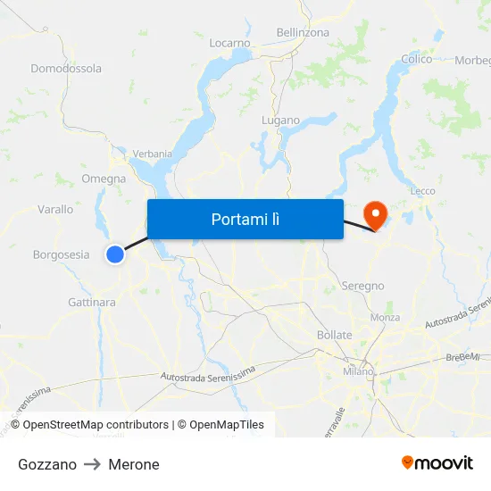 Gozzano to Merone map