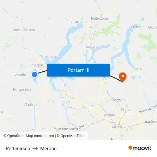 Pettenasco to Merone map