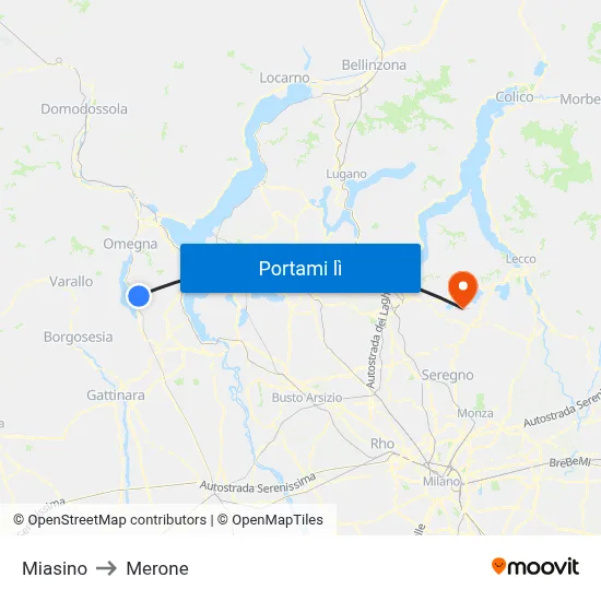 Miasino to Merone map