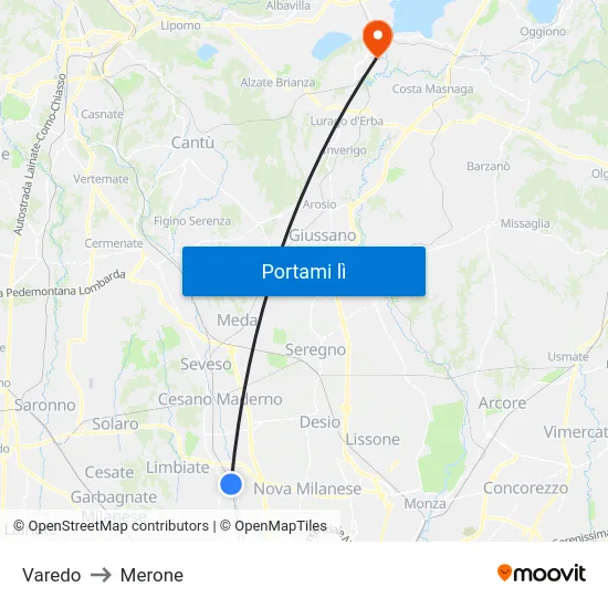 Varedo to Merone map