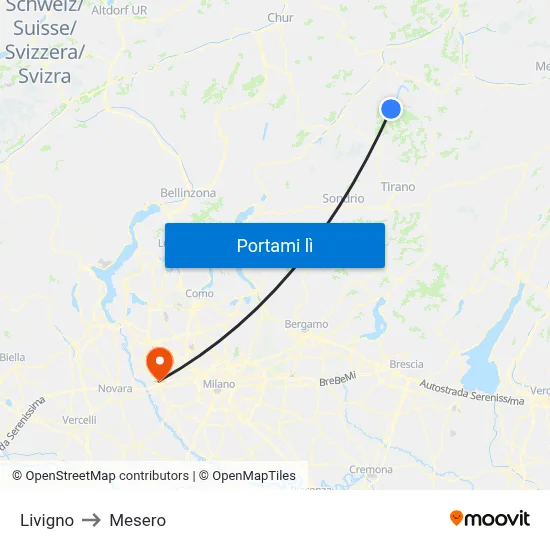Livigno to Mesero map
