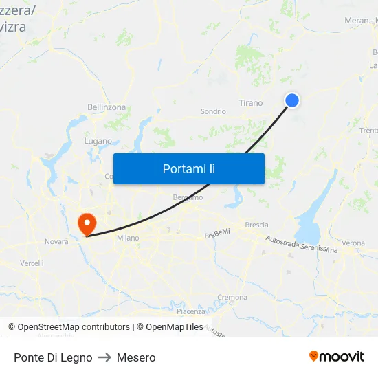 Ponte Di Legno to Mesero map