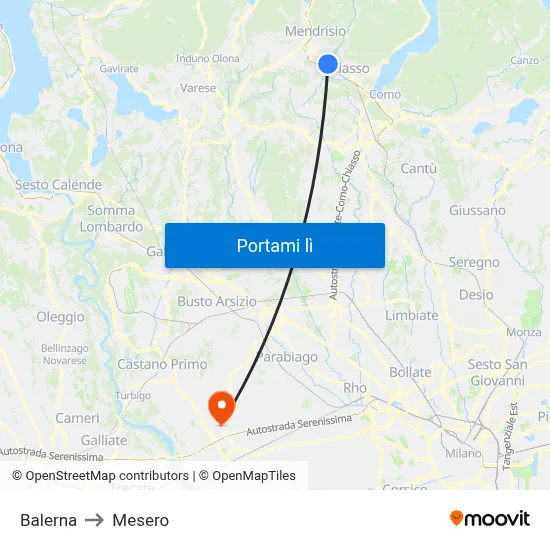 Balerna to Mesero map