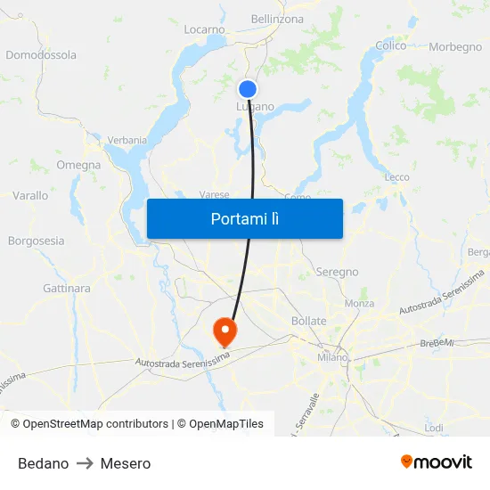 Bedano to Mesero map