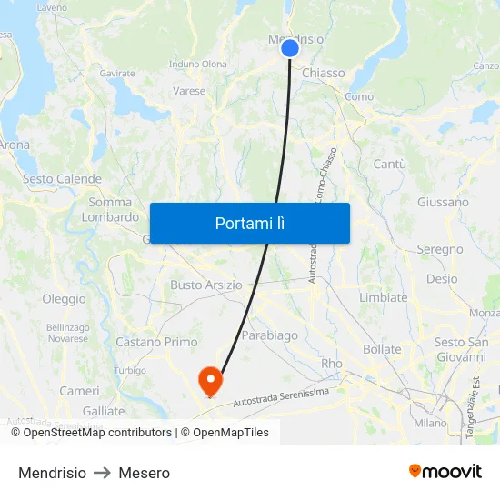 Mendrisio to Mesero map