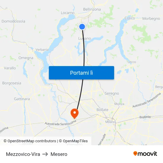 Mezzovico-Vira to Mesero map