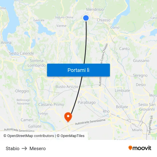Stabio to Mesero map