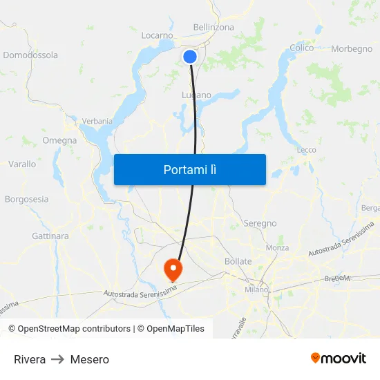 Rivera to Mesero map