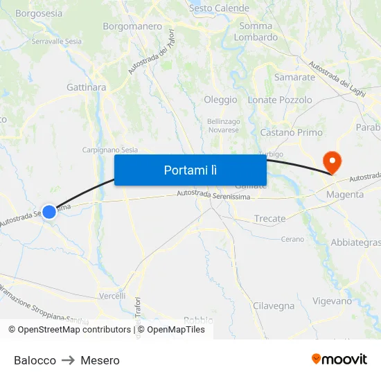 Balocco to Mesero map