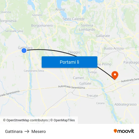 Gattinara to Mesero map