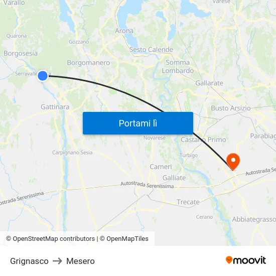 Grignasco to Mesero map