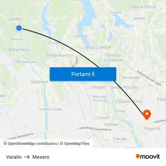 Varallo to Mesero map