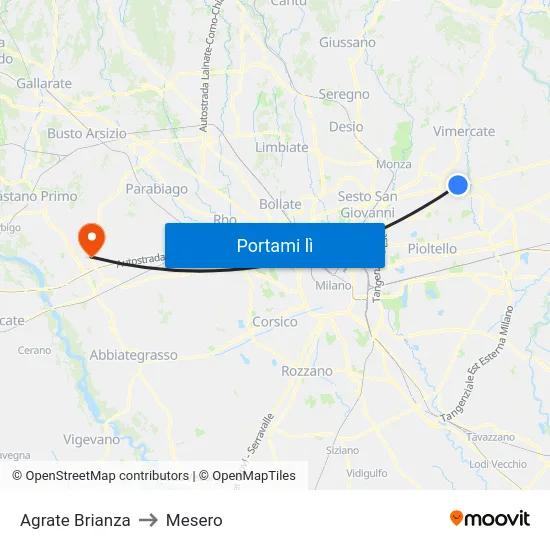 Agrate Brianza to Mesero map