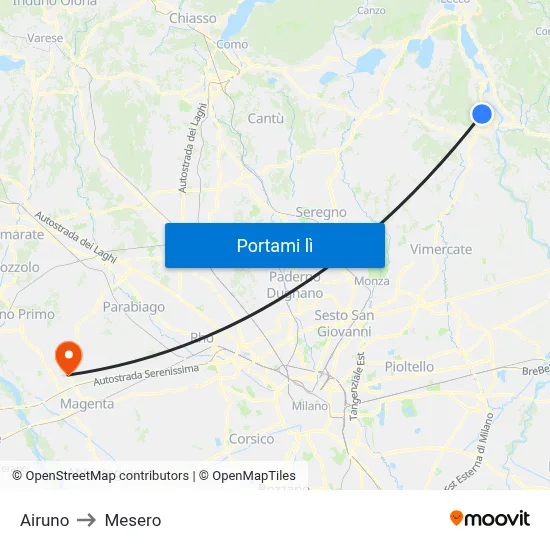 Airuno to Mesero map