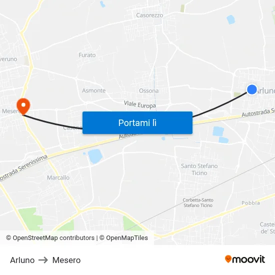Arluno to Mesero map