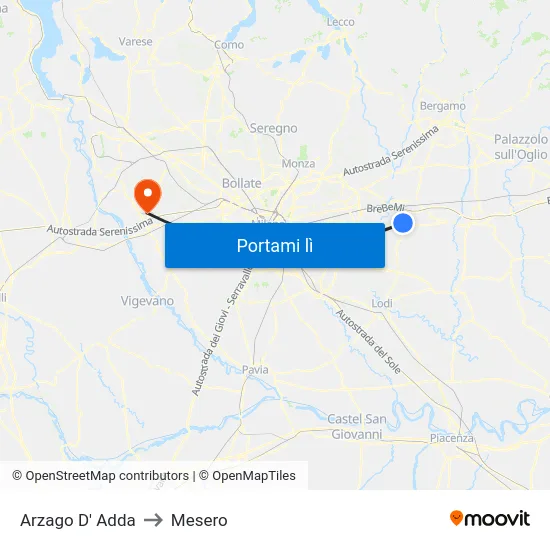 Arzago D' Adda to Mesero map