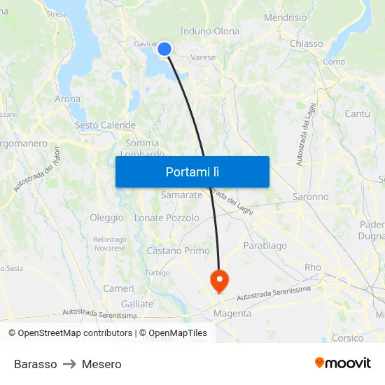 Barasso to Mesero map