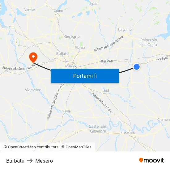 Barbata to Mesero map