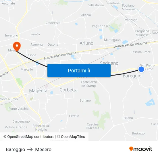 Bareggio to Mesero map