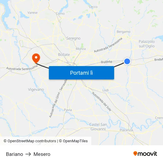 Bariano to Mesero map