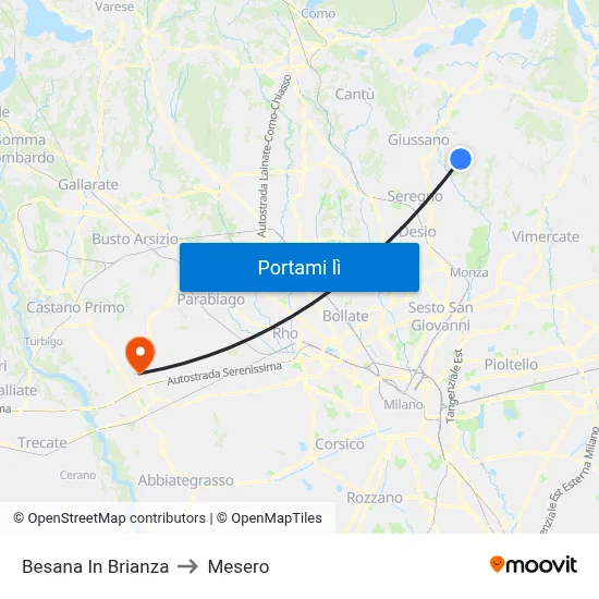 Besana In Brianza to Mesero map