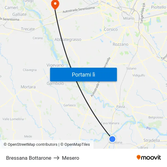 Bressana Bottarone to Mesero map