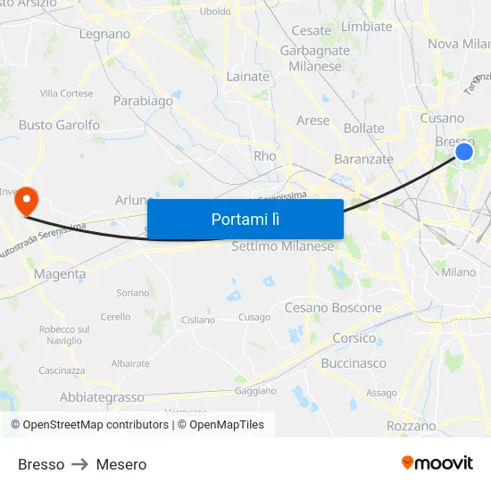 Bresso to Mesero map