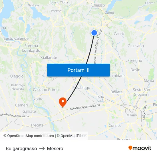 Bulgarograsso to Mesero map