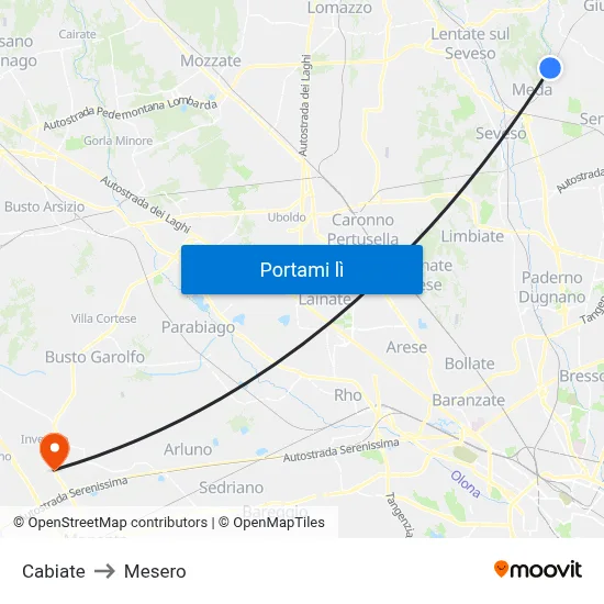 Cabiate to Mesero map