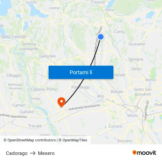 Cadorago to Mesero map
