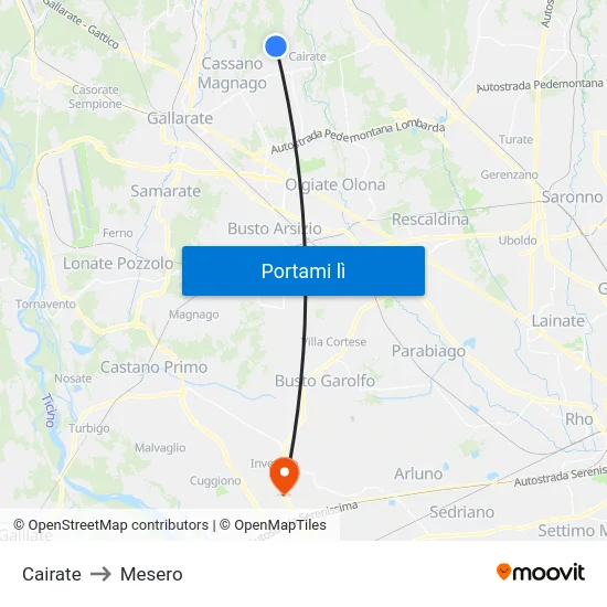 Cairate to Mesero map