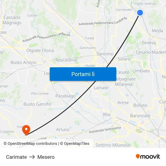 Carimate to Mesero map