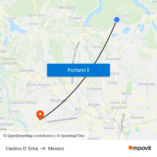 Caslino D' Erba to Mesero map