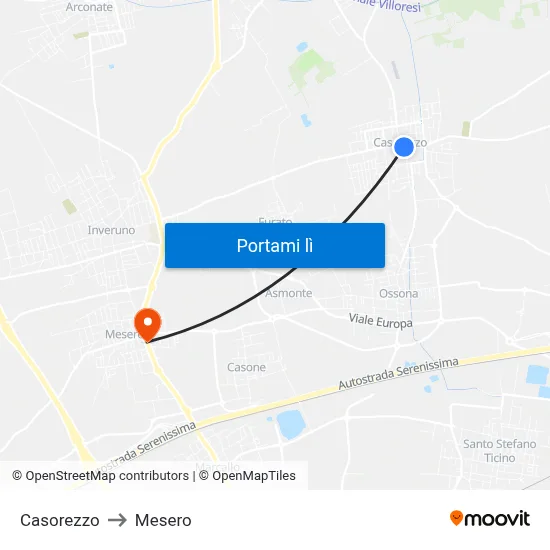 Casorezzo to Mesero map