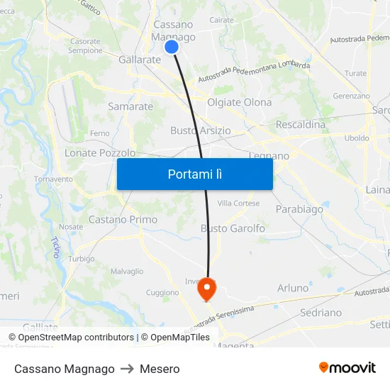 Cassano Magnago to Mesero map