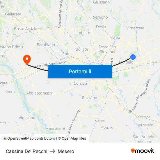 Cassina De' Pecchi to Mesero map