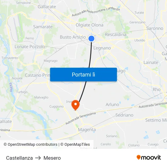 Castellanza to Mesero map