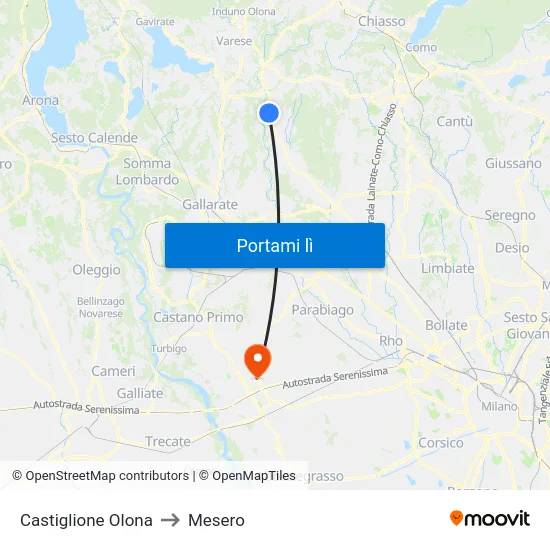 Castiglione Olona to Mesero map