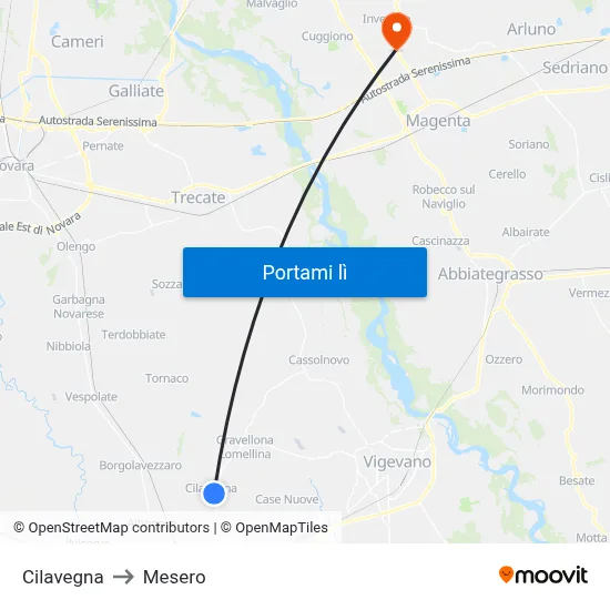 Cilavegna to Mesero map