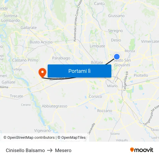 Cinisello Balsamo to Mesero map